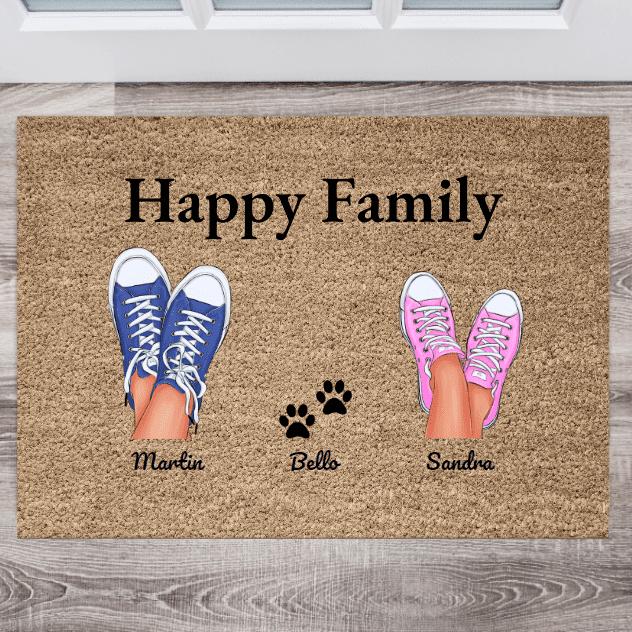 Personalisierte Fußmatte Familie & Haustier - Willkommen
